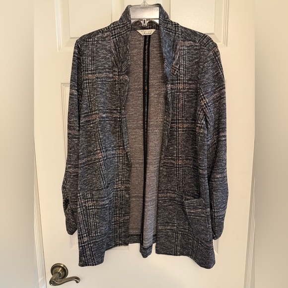 Caffe Marrakesh Jackets & Blazers - Women's Charcoal and Light Brown Checkered Blazer